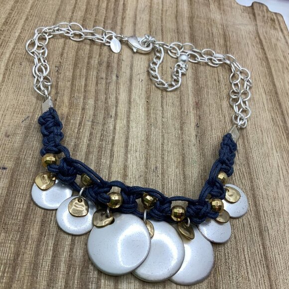 Chico's Blue Dangling Silver Tone Circles Necklace - Picture 4 of 5